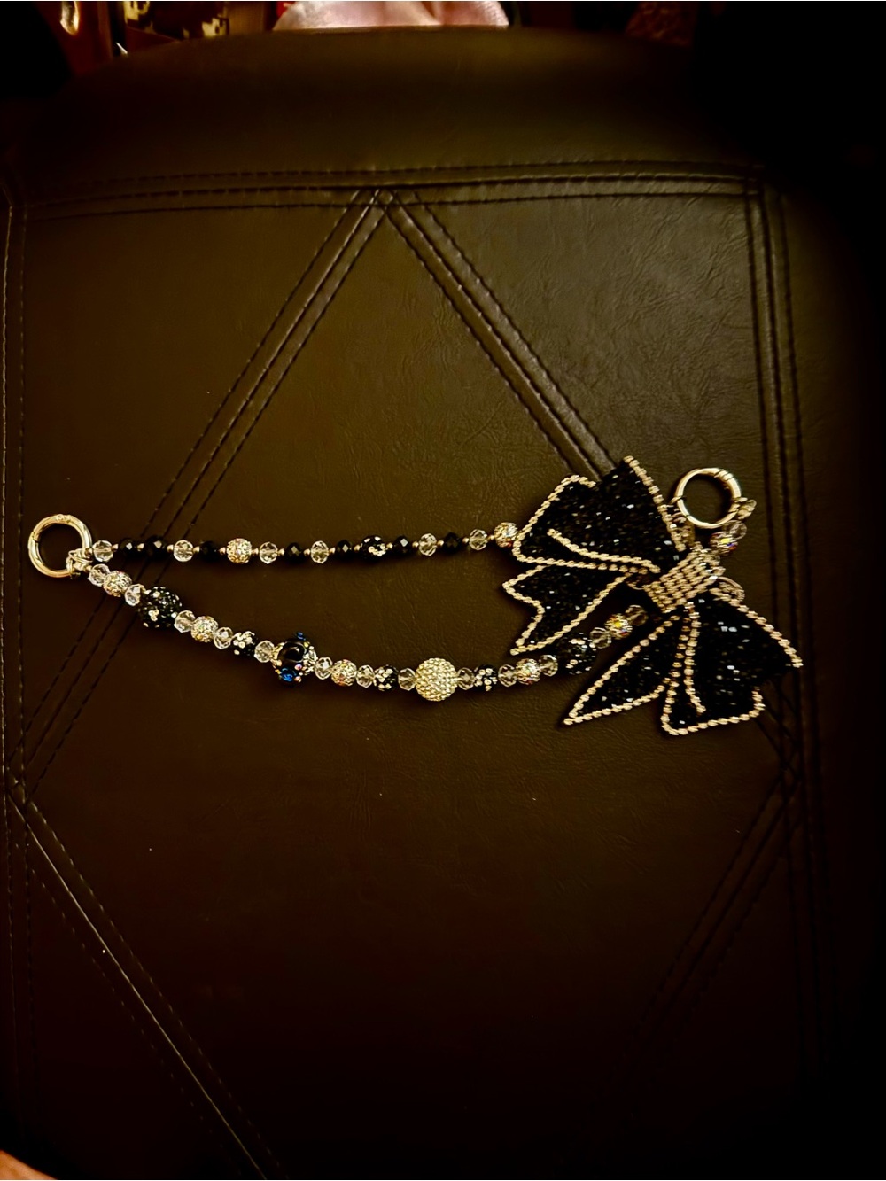Black & Silver Rhinestone Bow Bag Charm | Luxury Beaded Purse Jewelry
